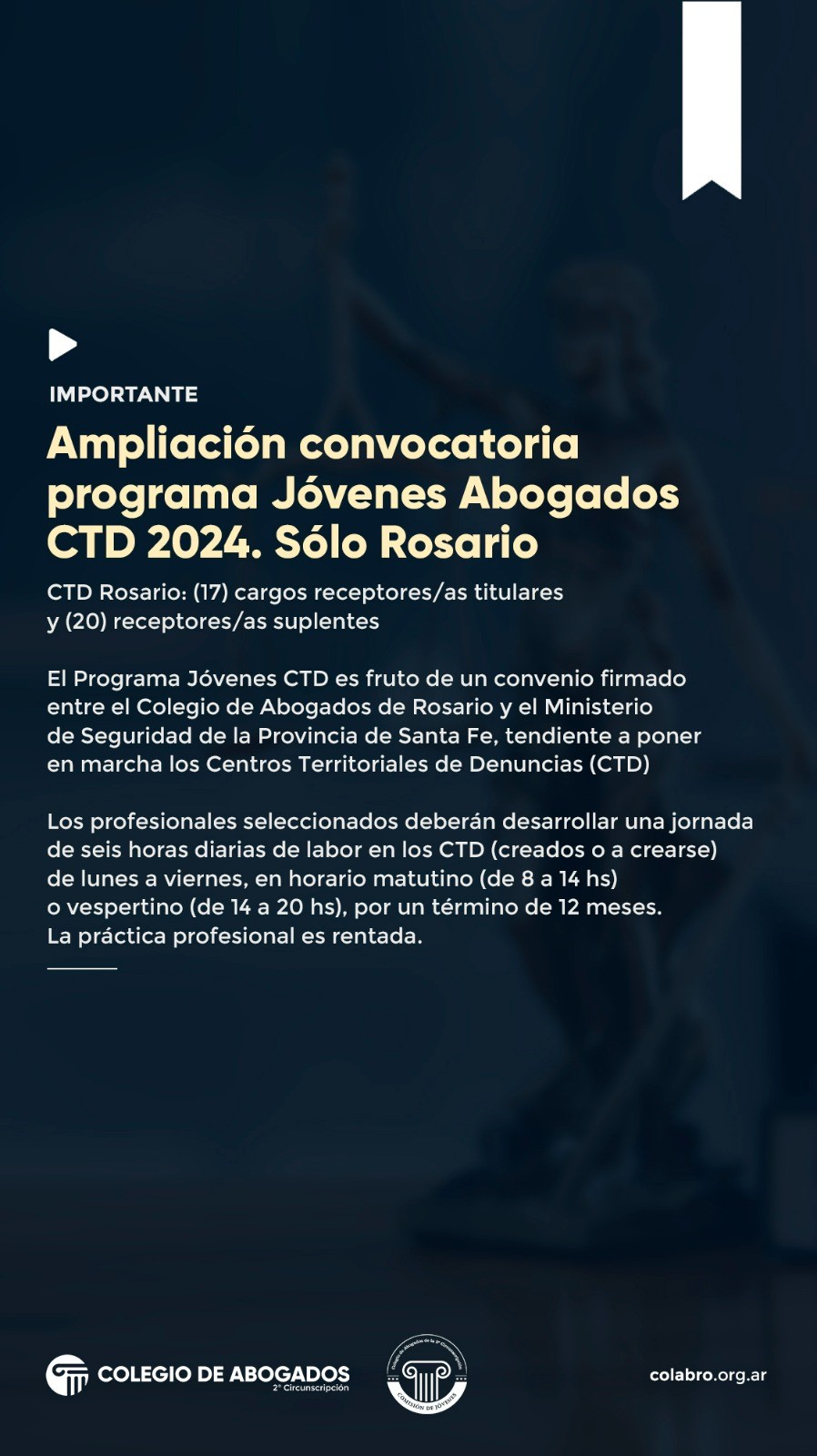 AMPLIACION CONVOCATORIA PROGRAMA JOVENES ABOGADOS CTD 2024  - SOLO ROSARIO